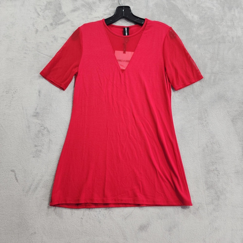 NEW Agnes & Dora Shirt Womens S Red Sheer V-Neck Tunic Tee Lightweight Stretch